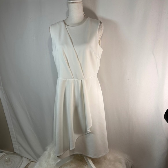 Calvin Klein Dresses & Skirts - Calvin Klein White Sleeveless Asymmetrical Draped Sheath Dress Size 10